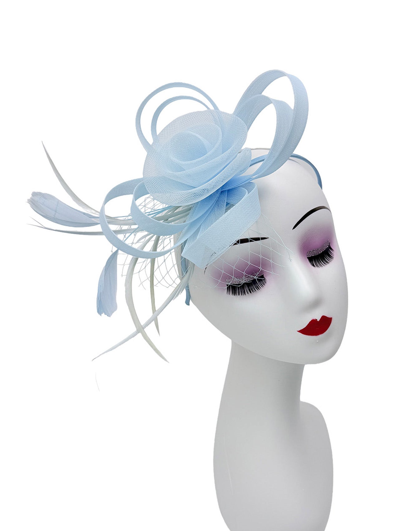 FT26075 Floral Fascinator with Feathers and Net Detail