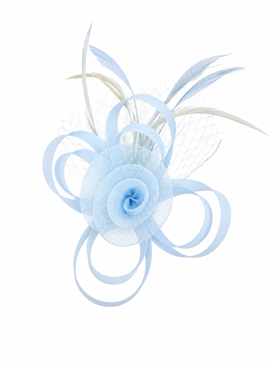 FT26075 Floral Fascinator with Feathers and Net Detail