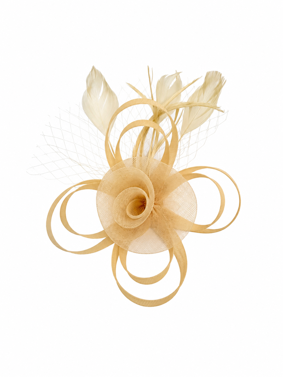 FT26075 Floral Fascinator with Feathers and Net Detail