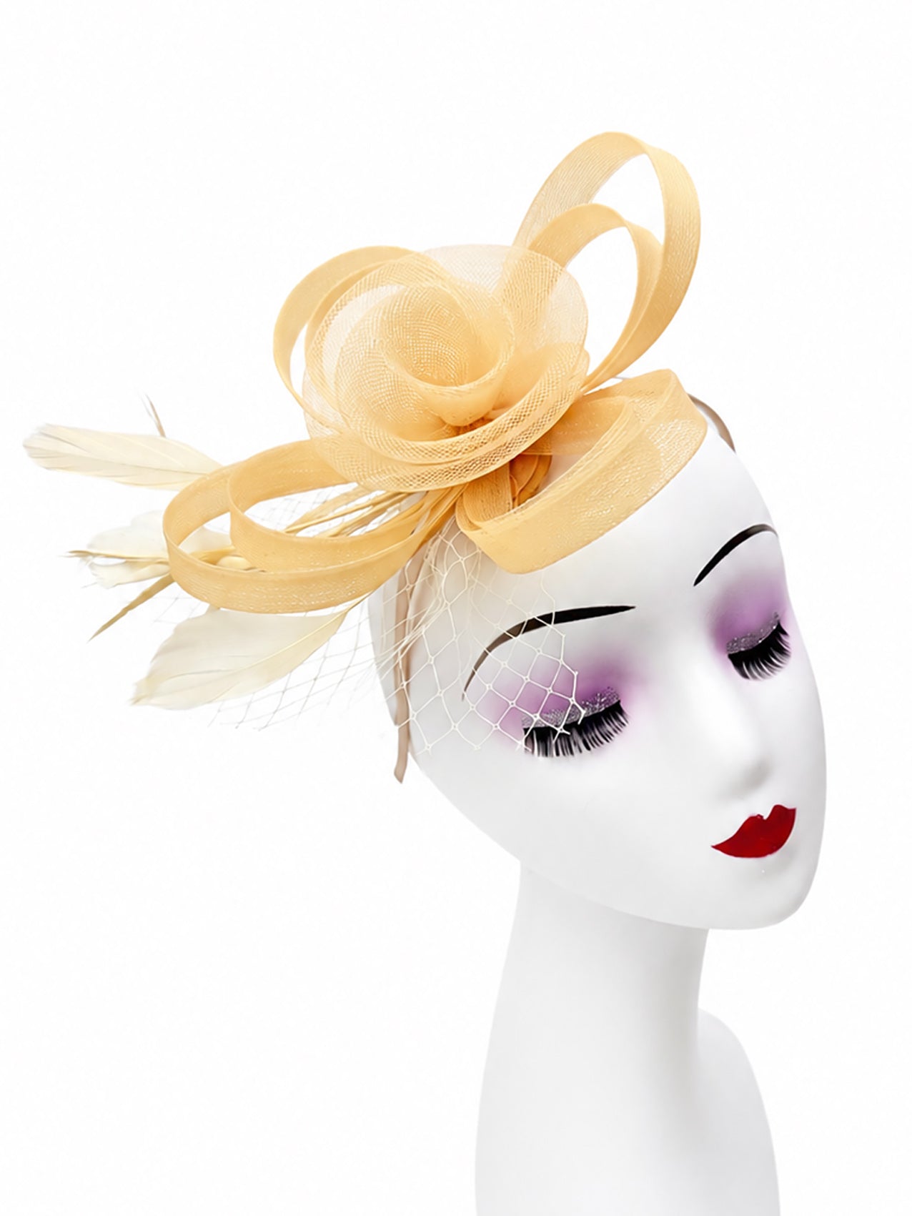FT26075 Floral Fascinator with Feathers and Net Detail