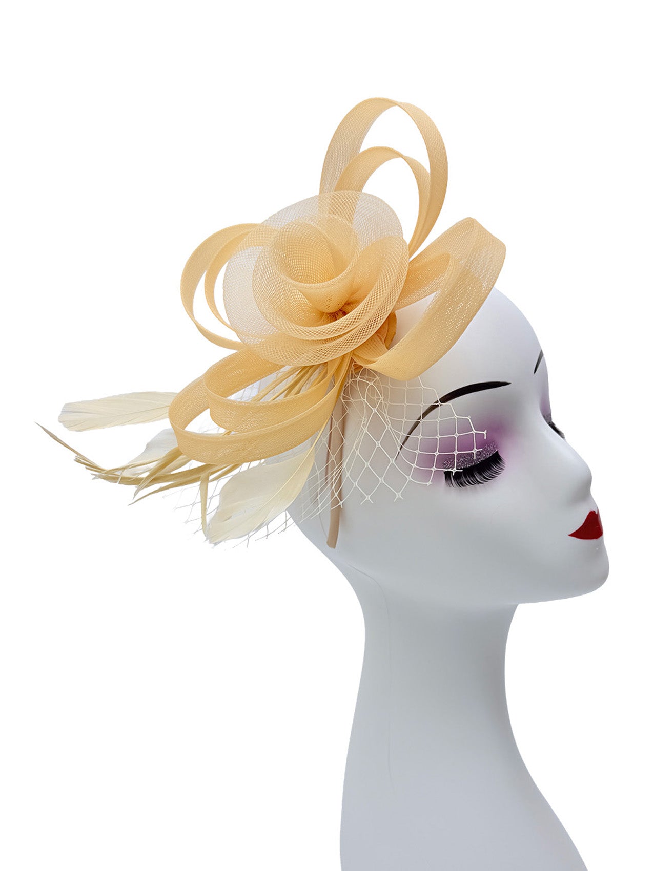 FT26075 Floral Fascinator with Feathers and Net Detail