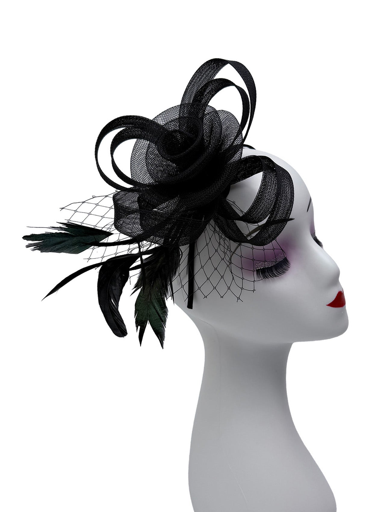 FT26075 Floral Fascinator with Feathers and Net Detail