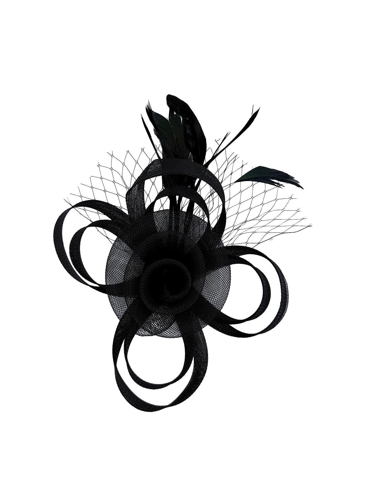 FT26075 Floral Fascinator with Feathers and Net Detail