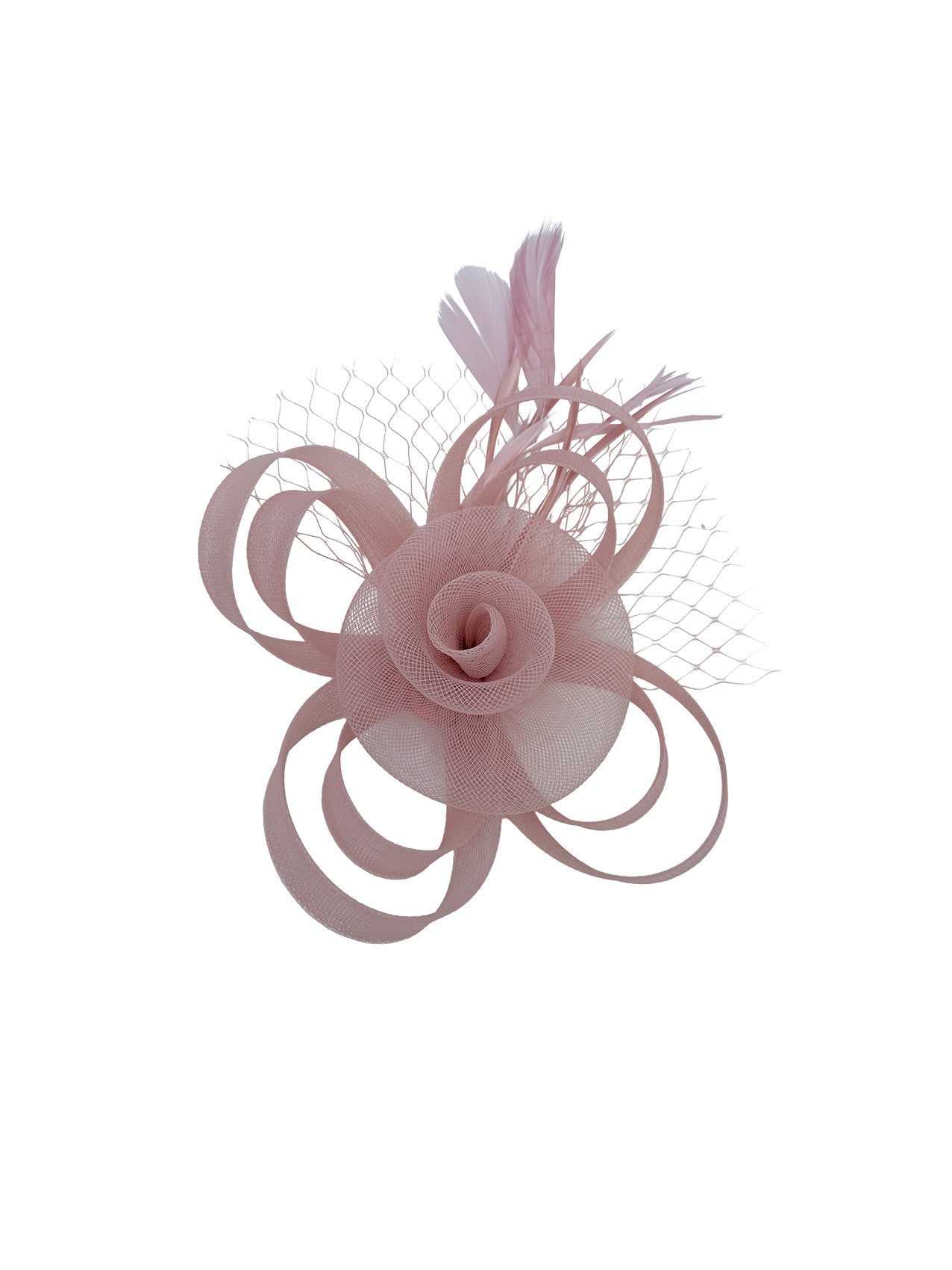 FT26075 Floral Fascinator with Feathers and Net Detail