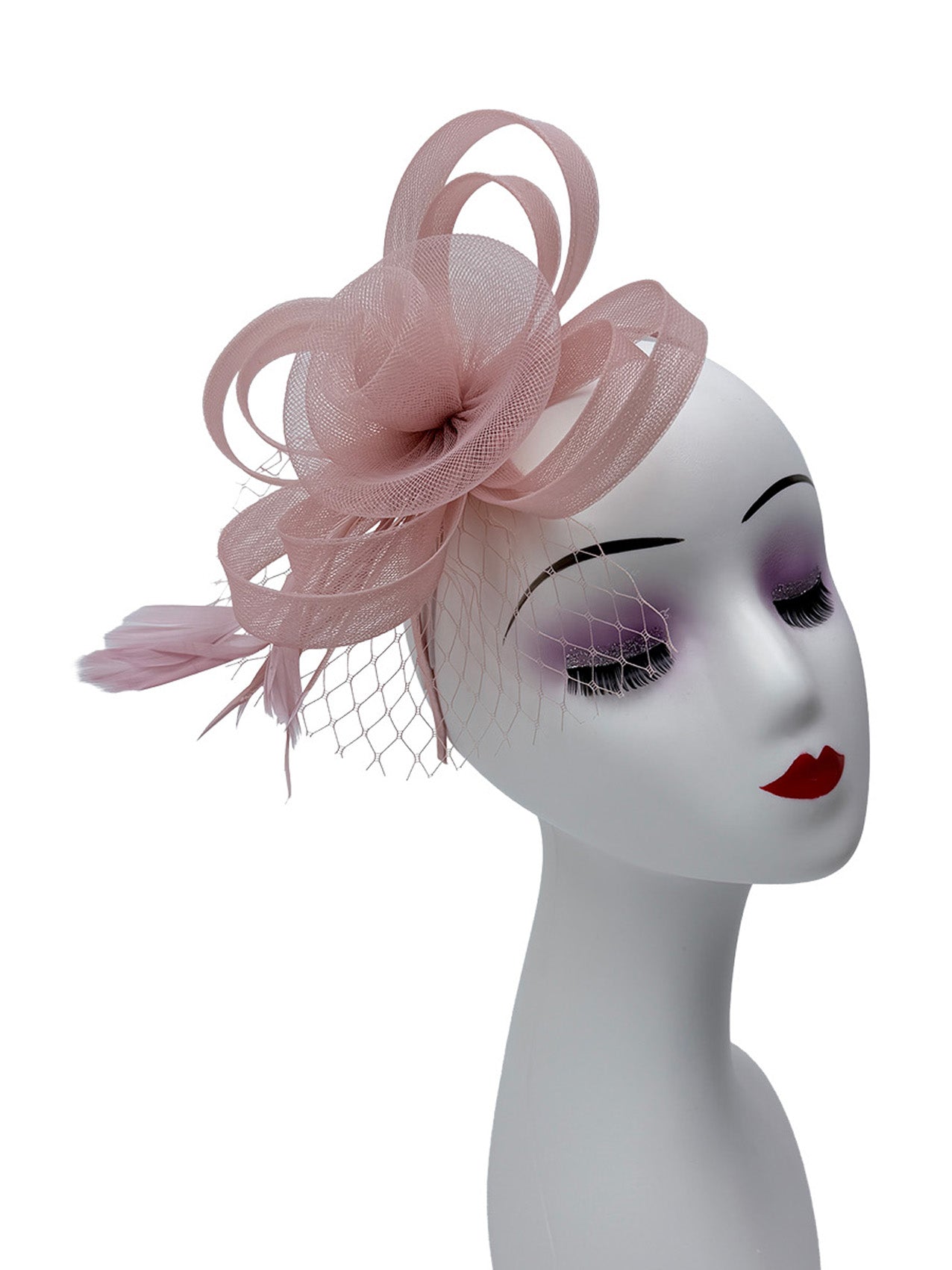 FT26075 Floral Fascinator with Feathers and Net Detail
