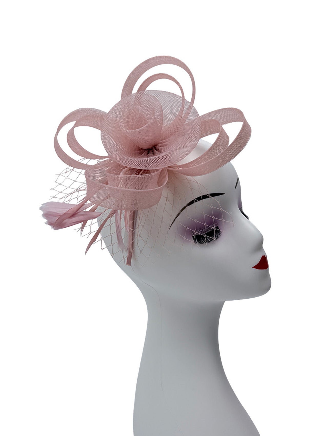 FT26075 Floral Fascinator with Feathers and Net Detail