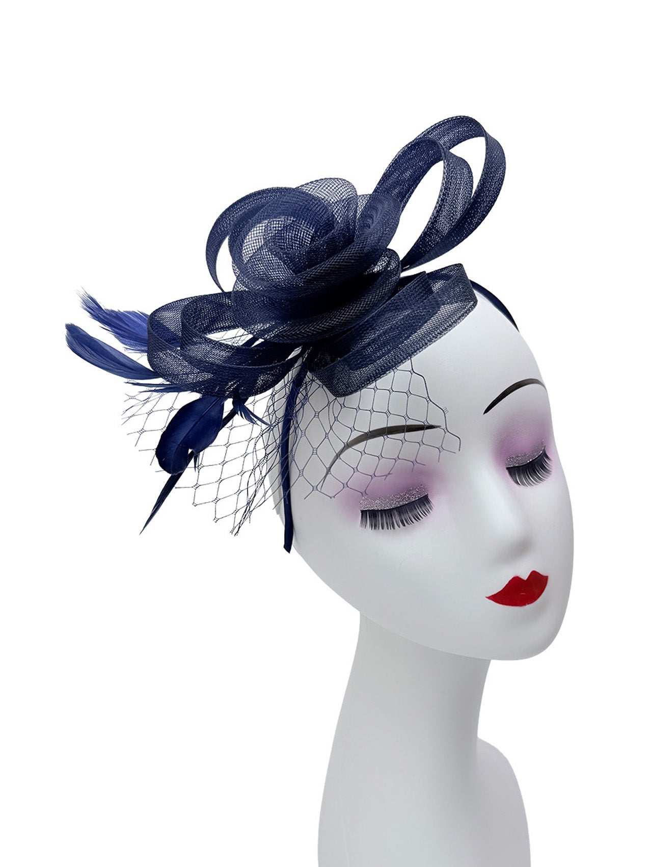 FT26075 Floral Fascinator with Feathers and Net Detail