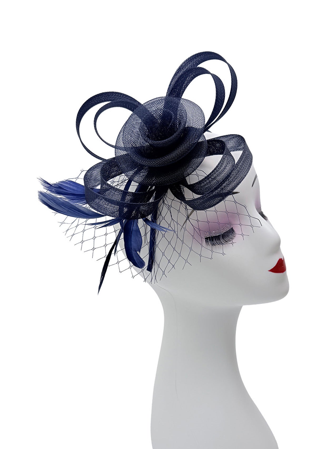 FT26075 Floral Fascinator with Feathers and Net Detail