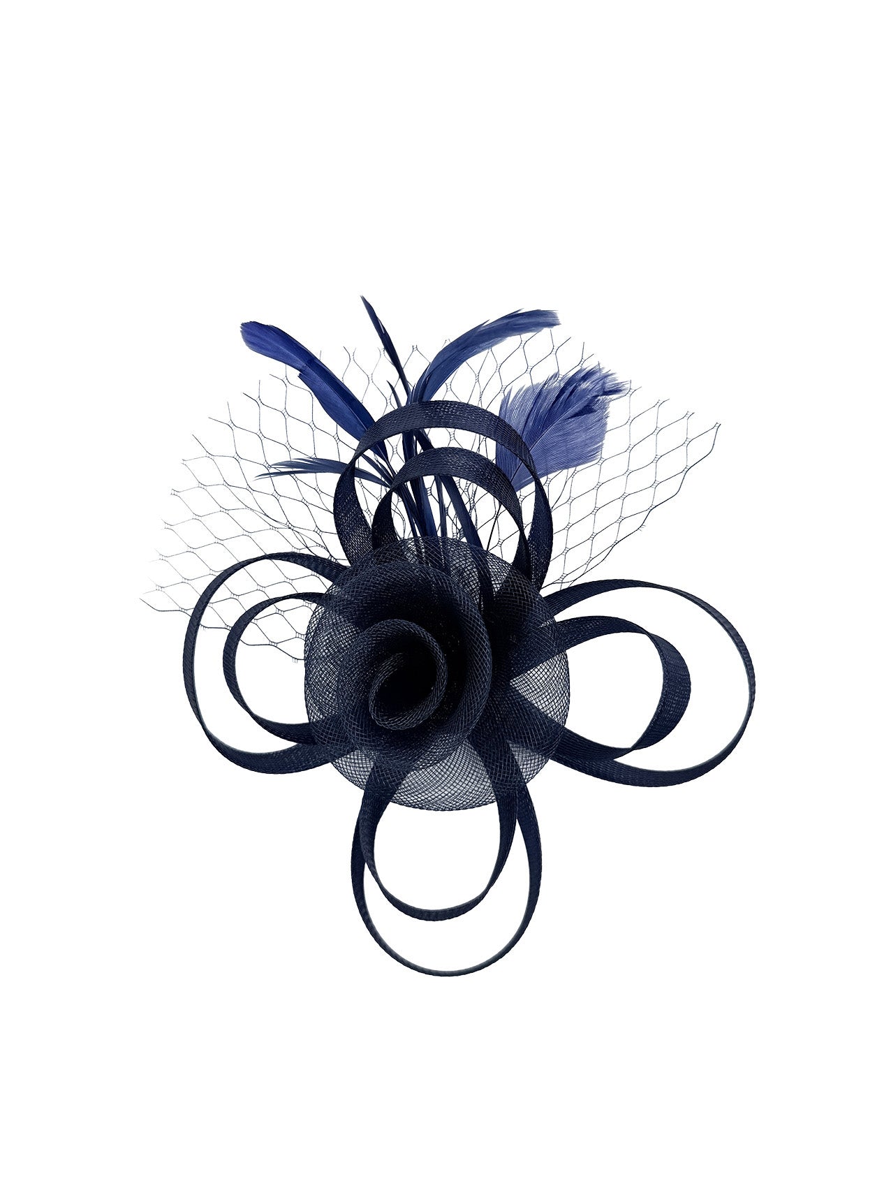 FT26075 Floral Fascinator with Feathers and Net Detail