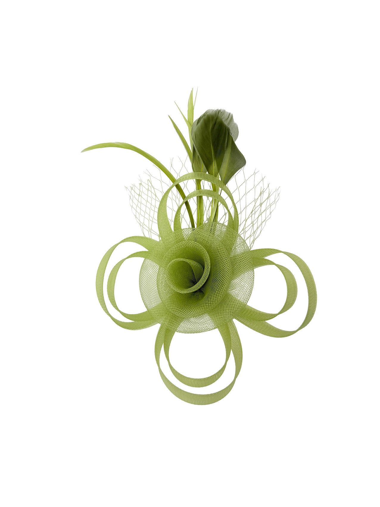 FT26075 Floral Fascinator with Feathers and Net Detail