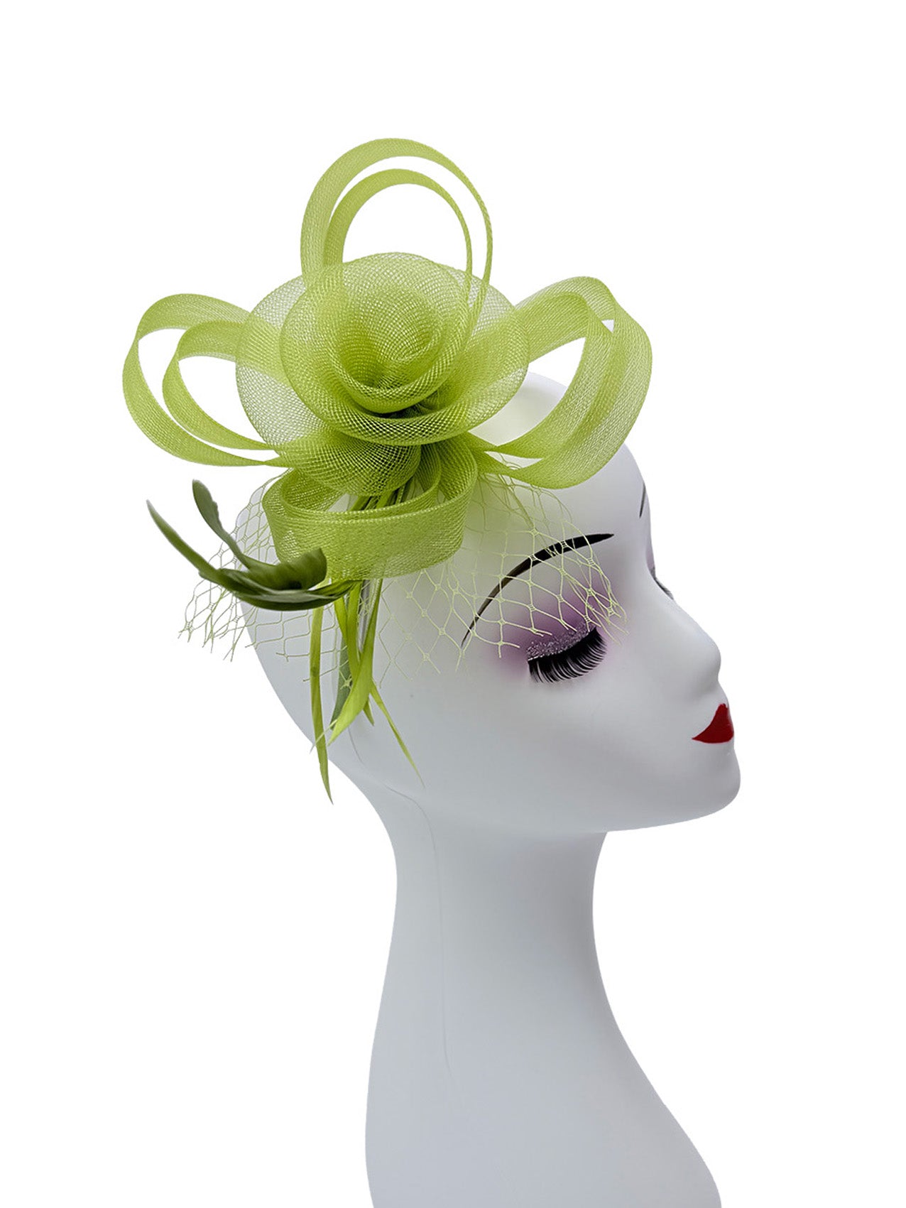 FT26075 Floral Fascinator with Feathers and Net Detail