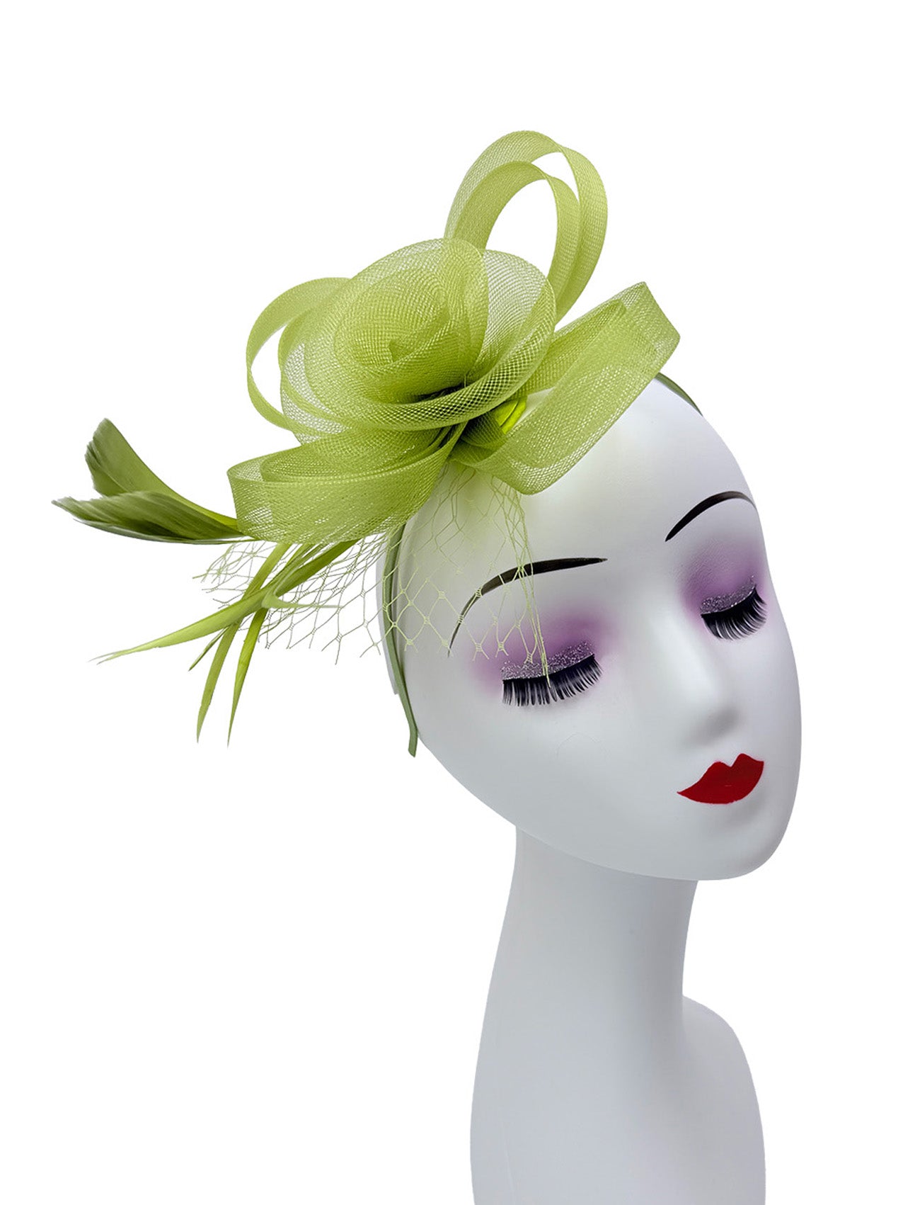 FT26075 Floral Fascinator with Feathers and Net Detail