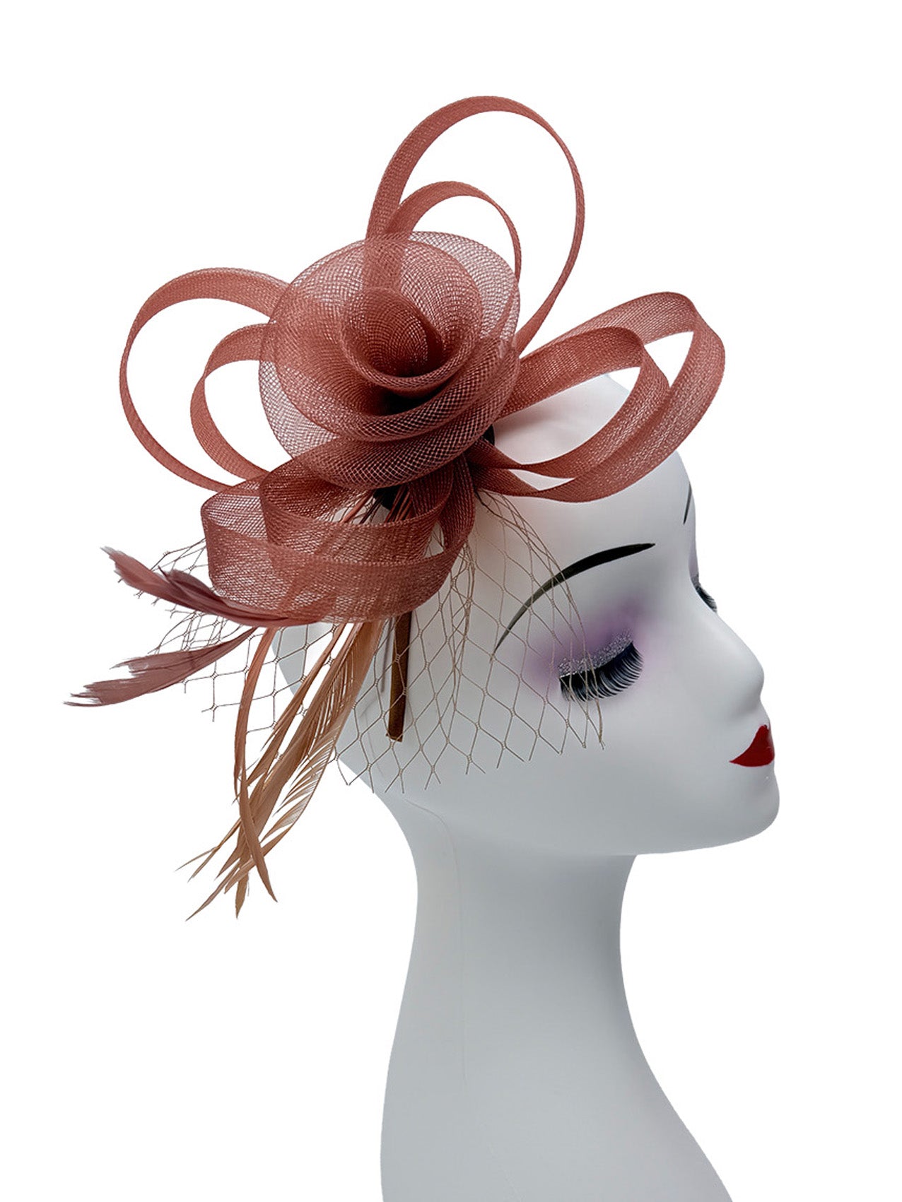 FT26075 Floral Fascinator with Feathers and Net Detail