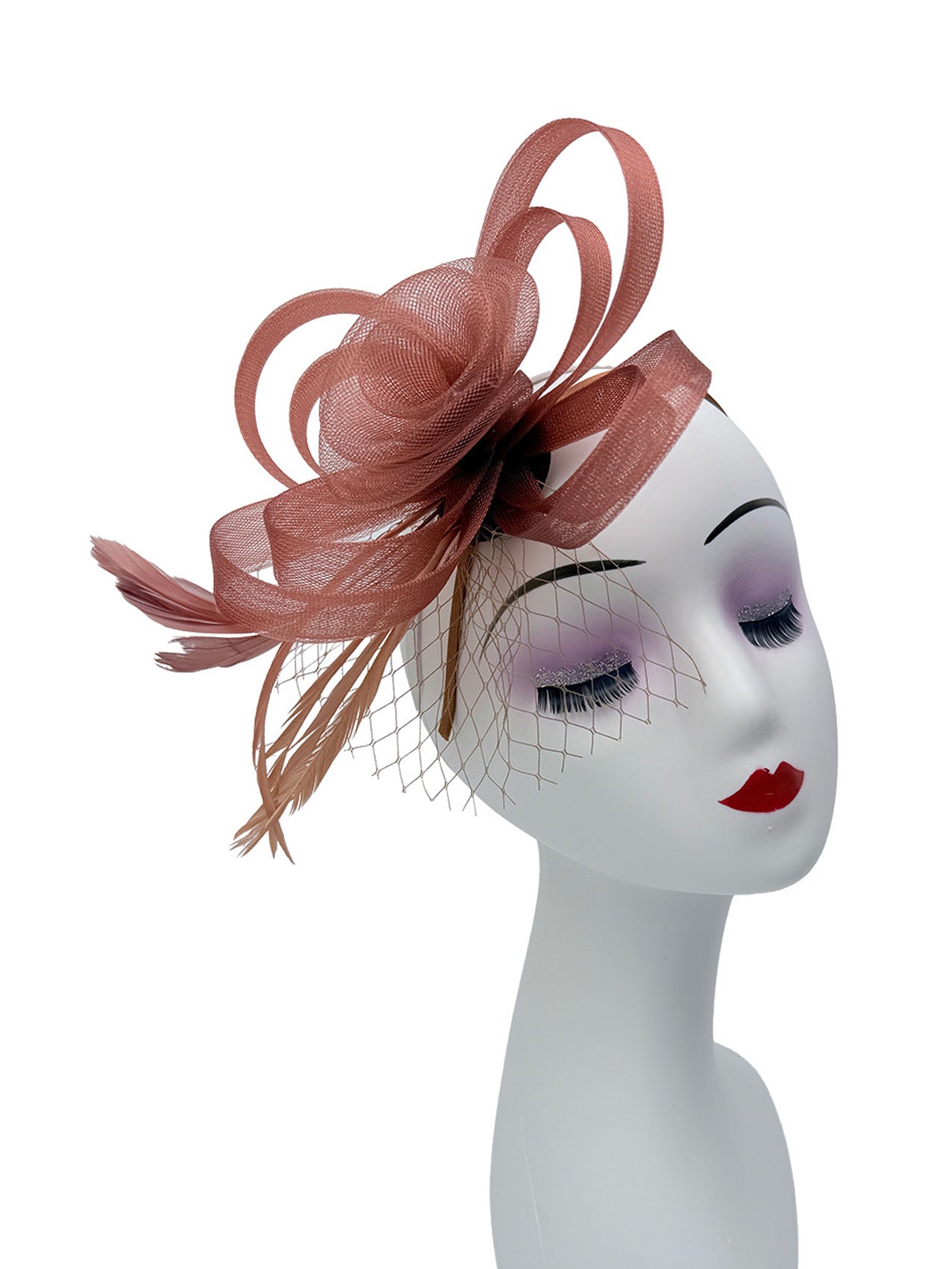 FT26075 Floral Fascinator with Feathers and Net Detail
