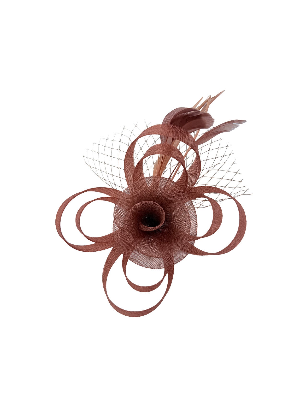 FT26075 Floral Fascinator with Feathers and Net Detail