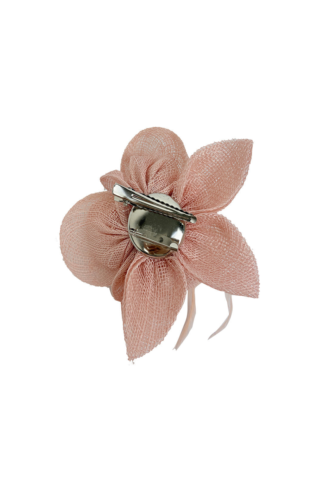 FT26090 Small Flower Shaped Sinamay Clip-On Fascinator with Feather