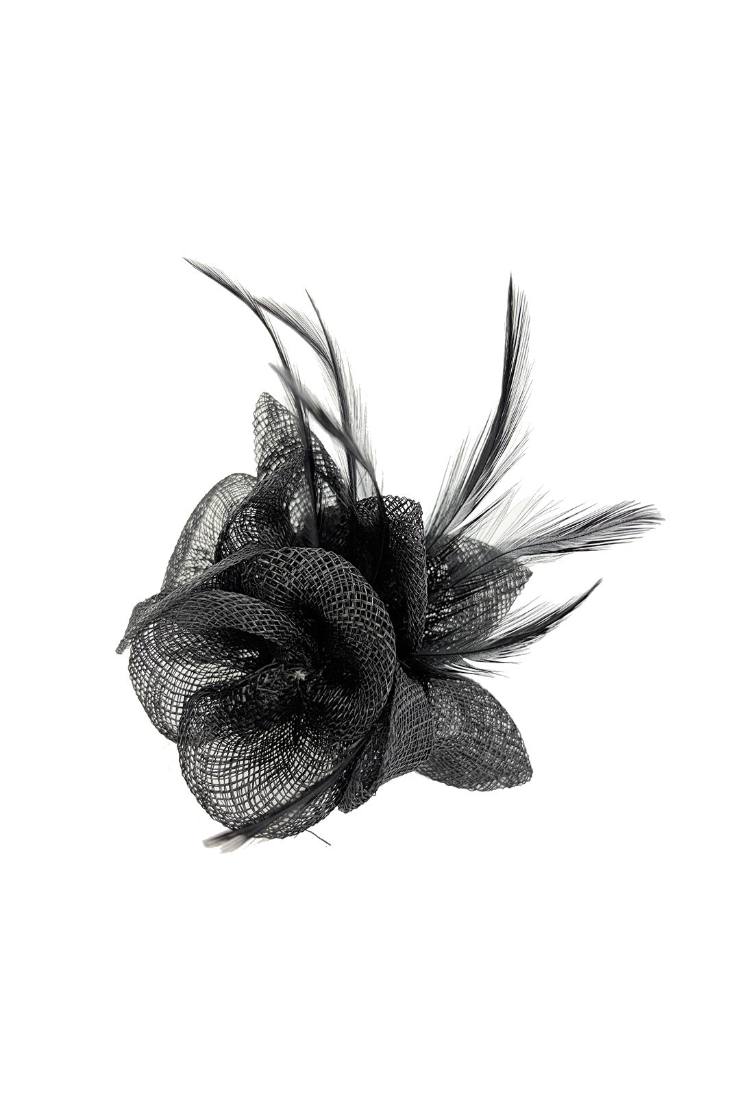 FT26090 Small Flower Shaped Sinamay Clip-On Fascinator with Feather