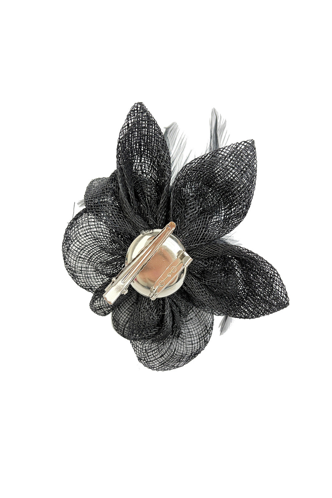 FT26090 Small Flower Shaped Sinamay Clip-On Fascinator with Feather