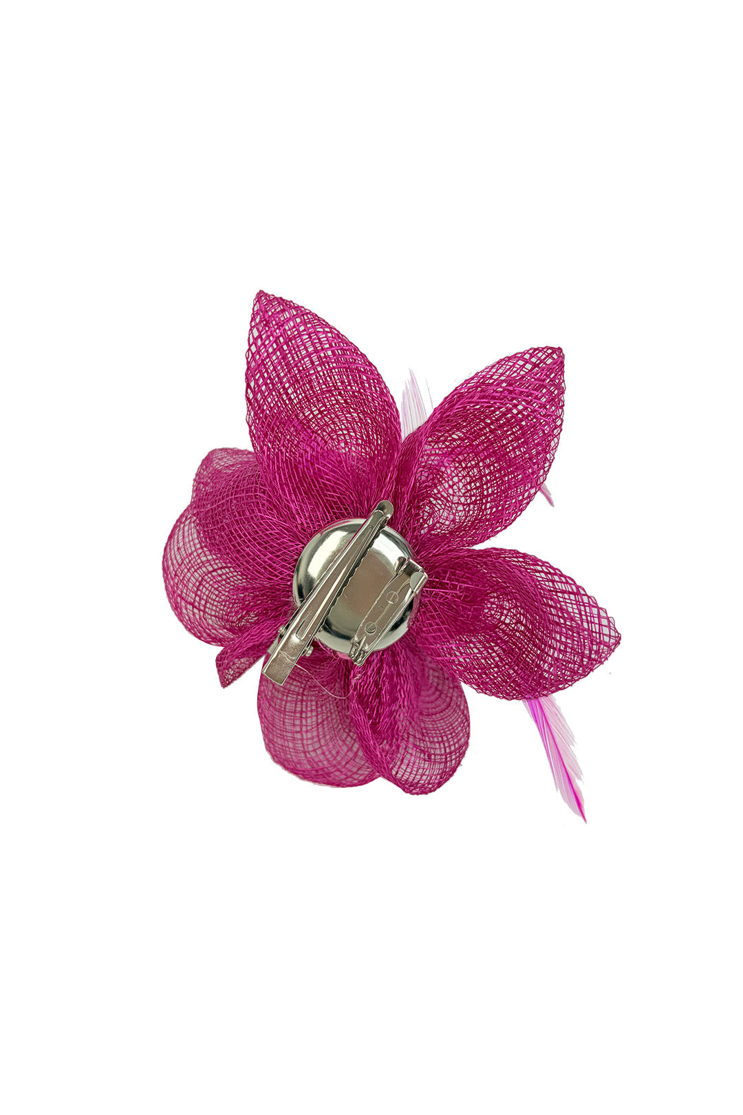 FT26090 Small Flower Shaped Sinamay Clip-On Fascinator with Feather