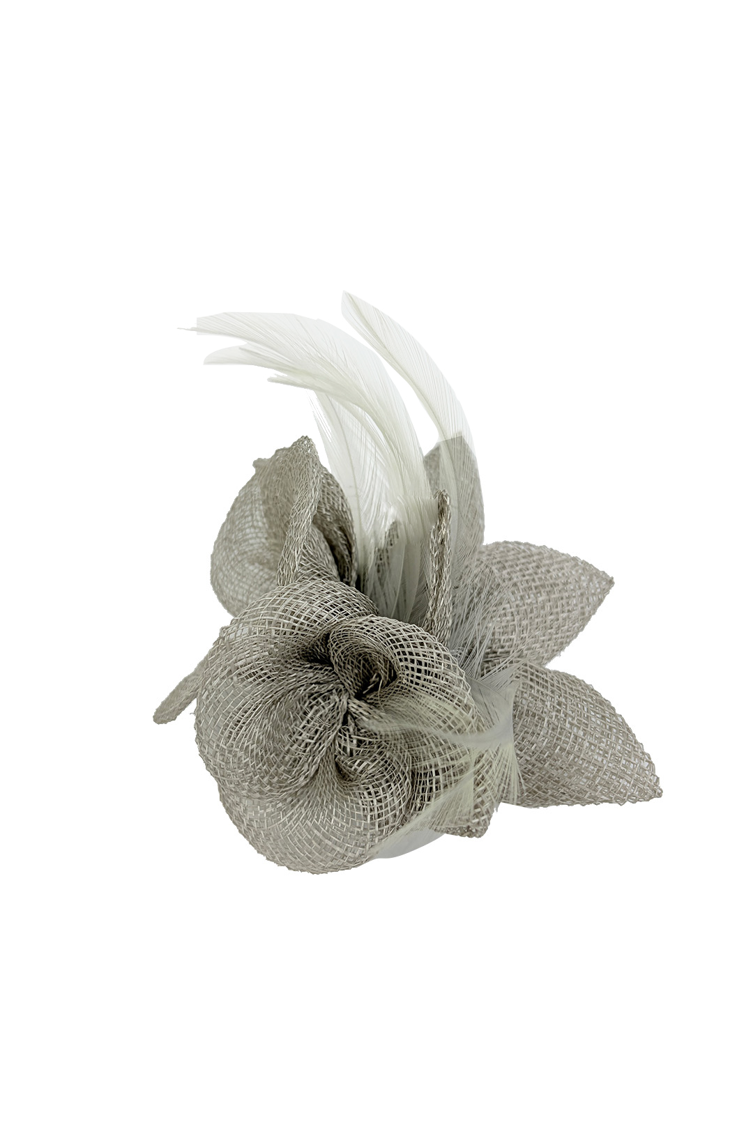 FT26090 Small Flower Shaped Sinamay Clip-On Fascinator with Feather