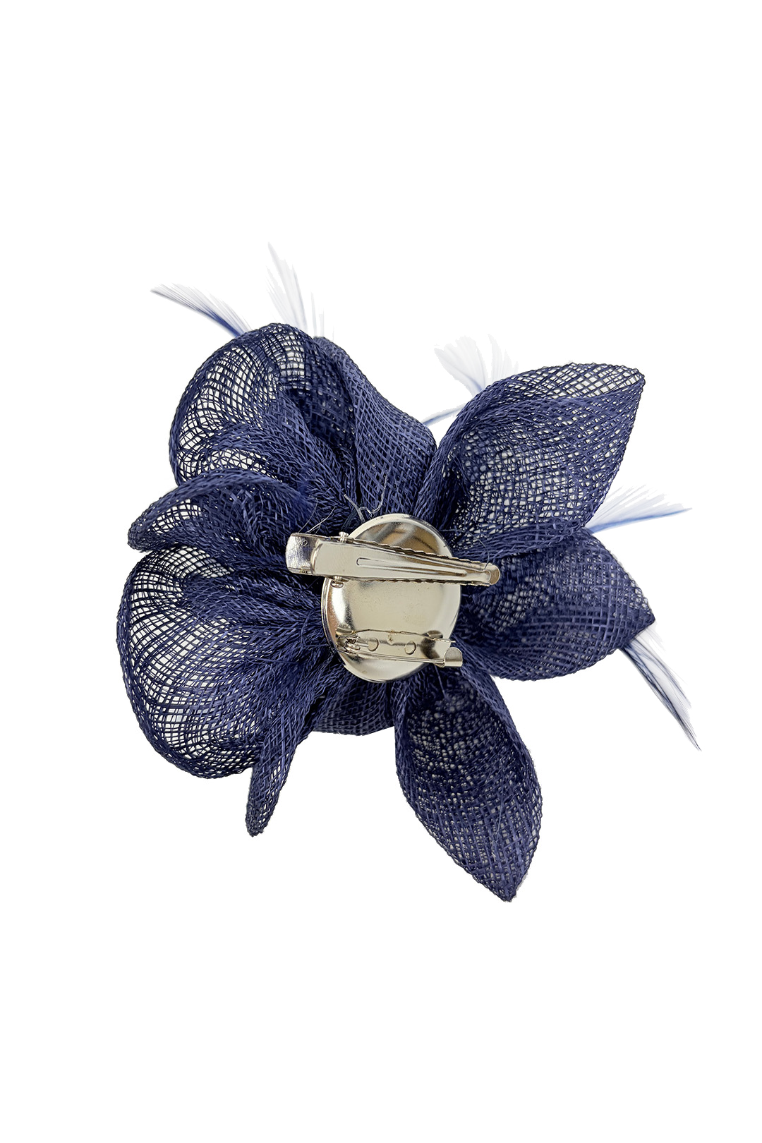 FT26090 Small Flower Shaped Sinamay Clip-On Fascinator with Feather