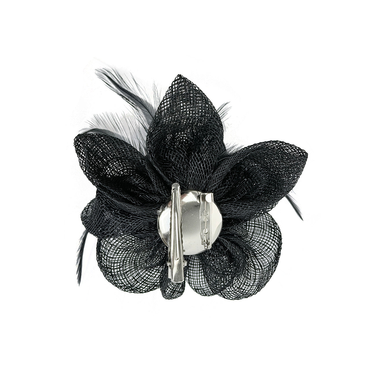FT26090 Small Flower Shaped Sinamay Clip-On Fascinator with Feather