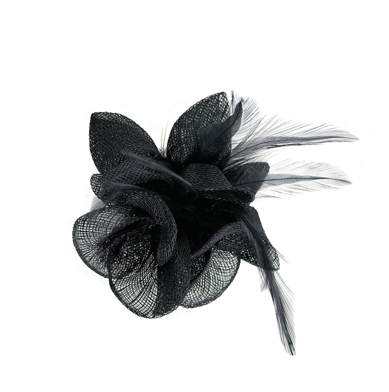 FT26090 Small Flower Shaped Sinamay Clip-On Fascinator with Feather