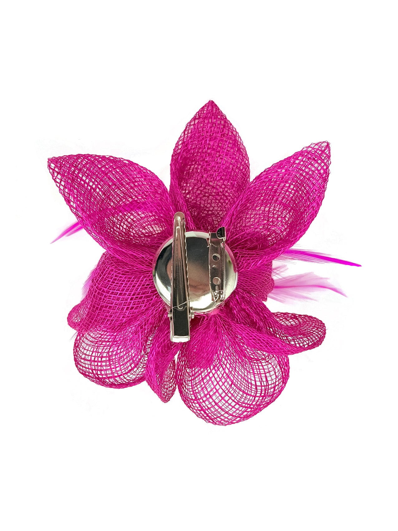 FT26090 Small Flower Shaped Sinamay Clip-On Fascinator with Feather