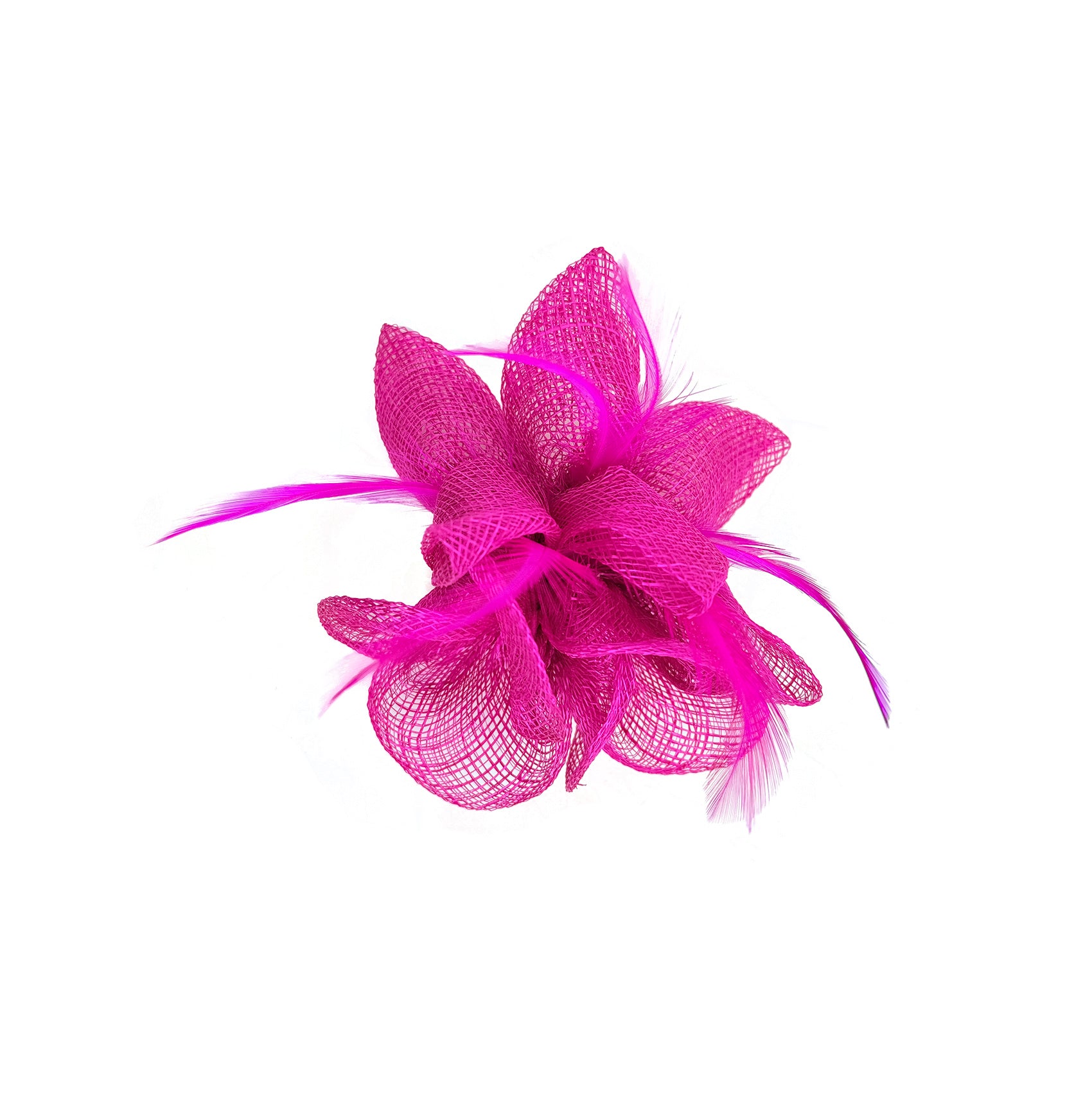 FT26090 Small Flower Shaped Sinamay Clip-On Fascinator with Feather