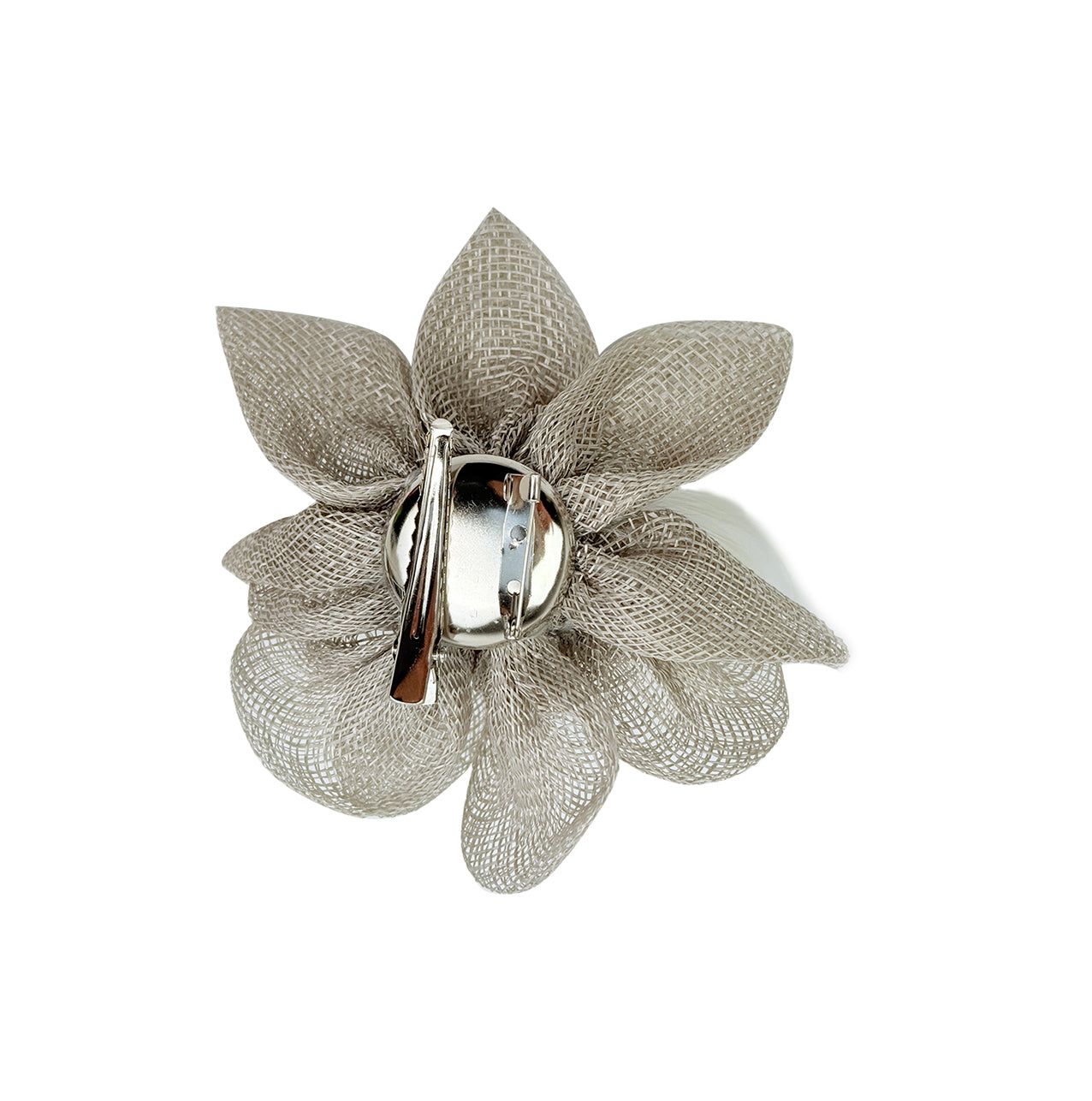 FT26090 Small Flower Shaped Sinamay Clip-On Fascinator with Feather