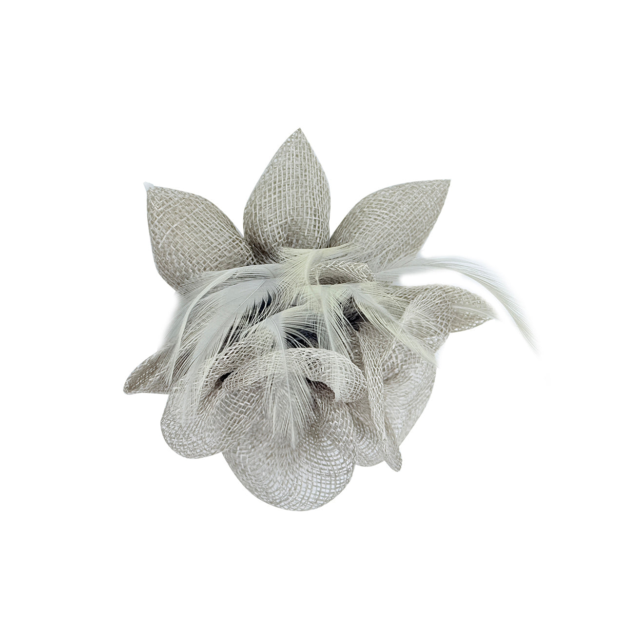 FT26090 Small Flower Shaped Sinamay Clip-On Fascinator with Feather
