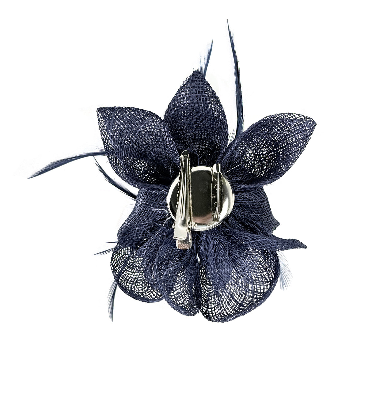 FT26090 Small Flower Shaped Sinamay Clip-On Fascinator with Feather