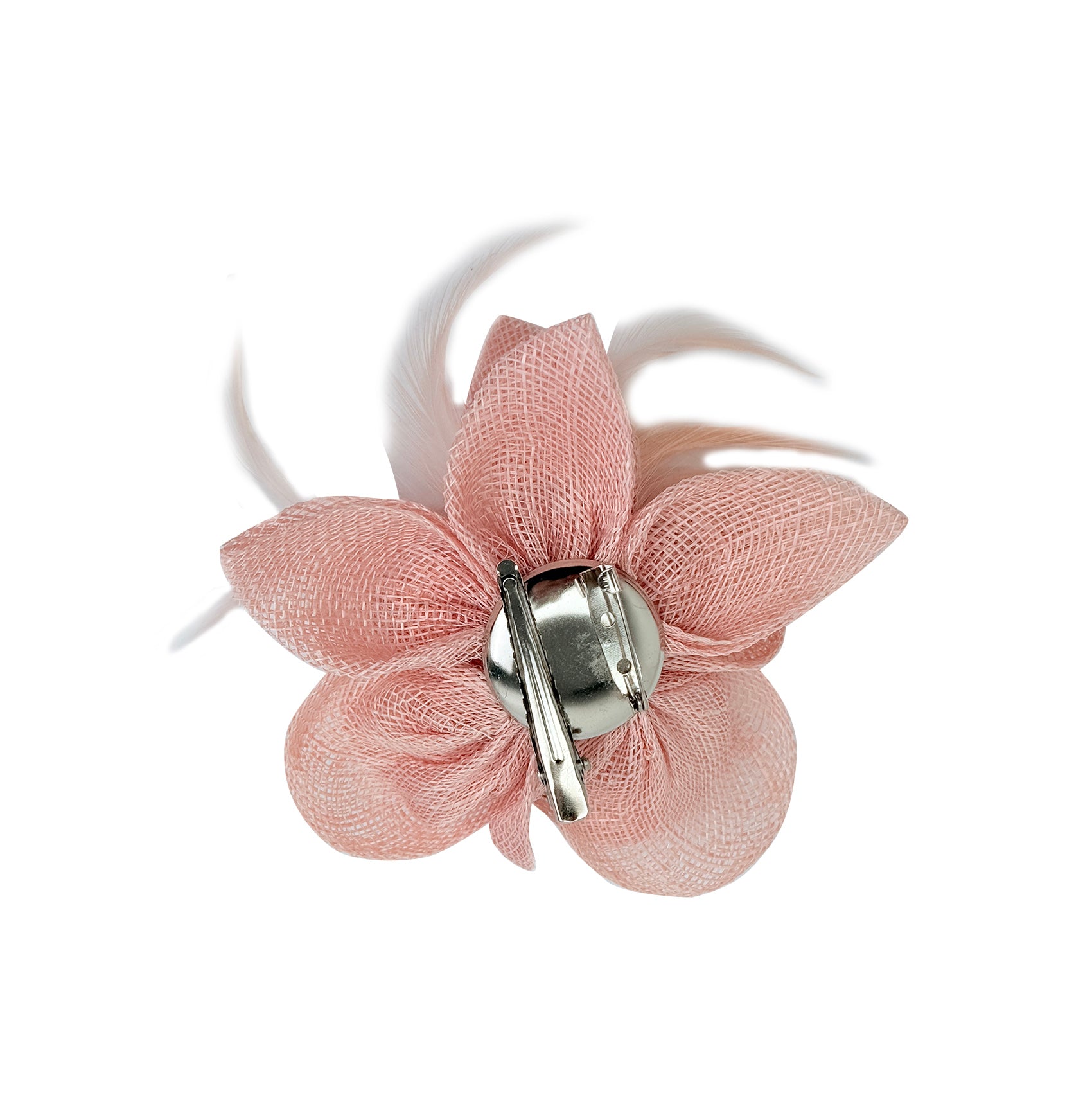 FT26090 Small Flower Shaped Sinamay Clip-On Fascinator with Feather
