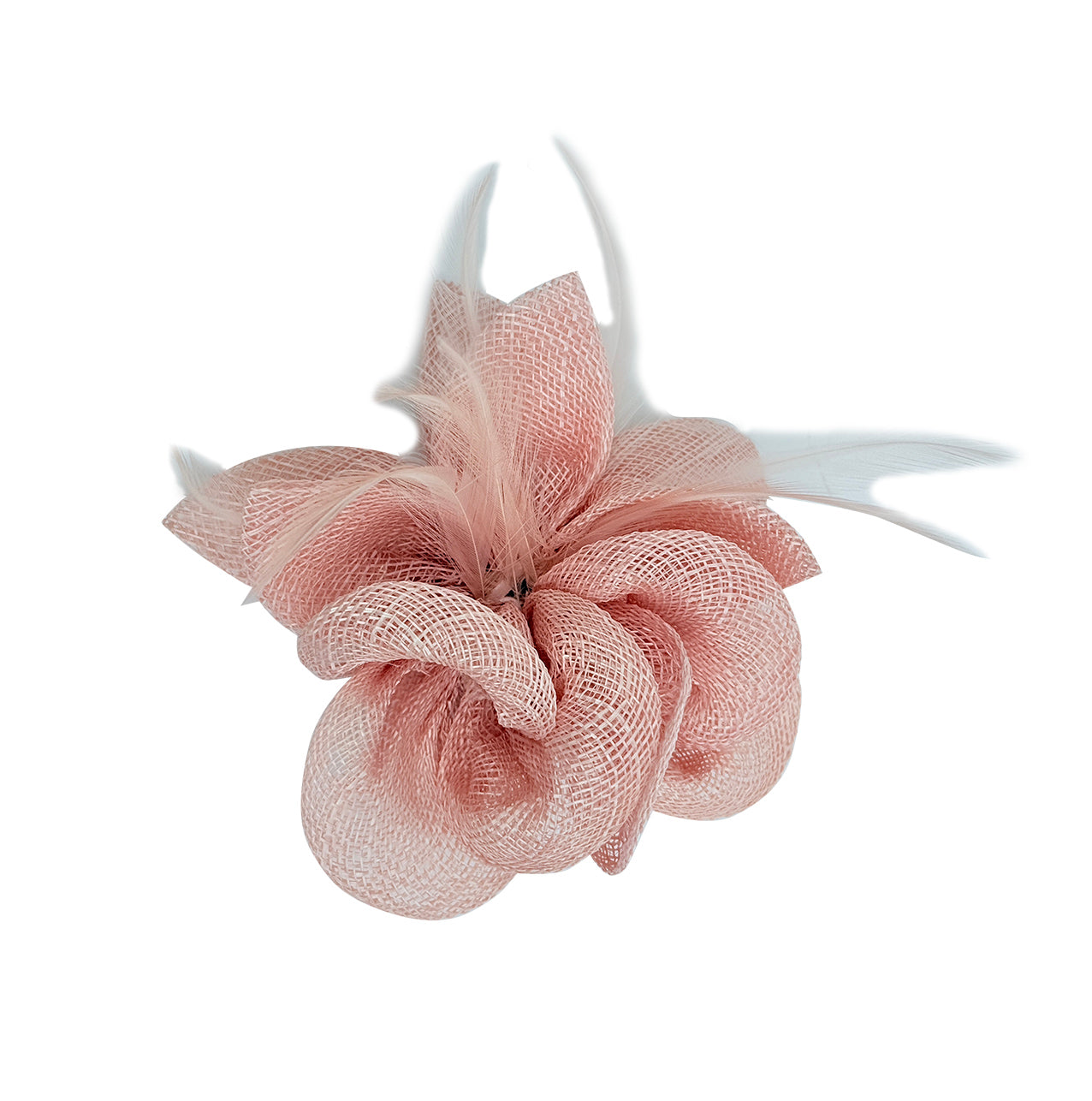 FT26090 Small Flower Shaped Sinamay Clip-On Fascinator with Feather