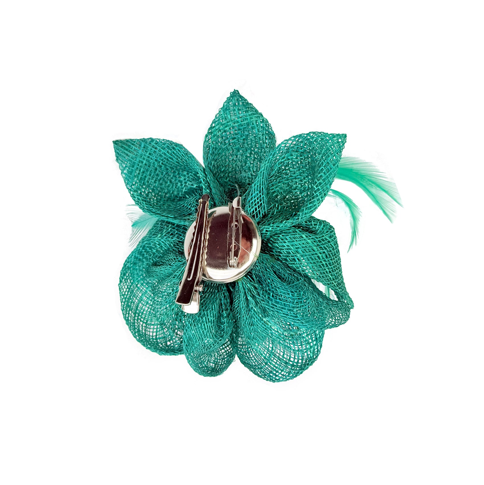 FT26090 Small Flower Shaped Sinamay Clip-On Fascinator with Feather