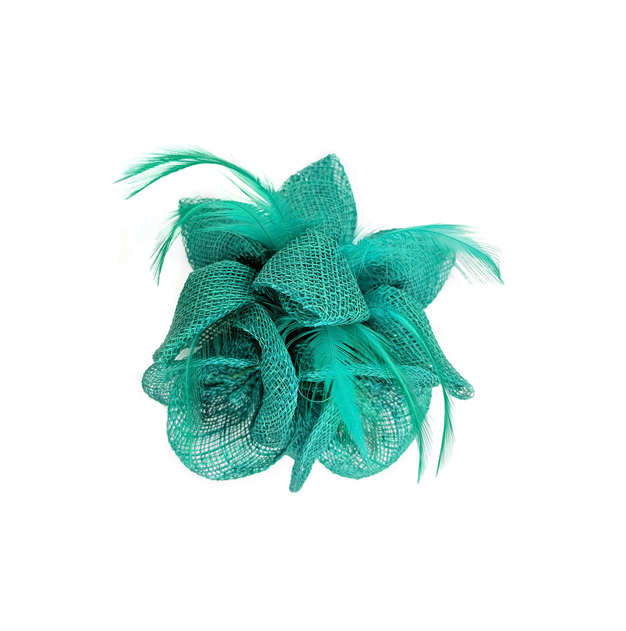 FT26090 Small Flower Shaped Sinamay Clip-On Fascinator with Feather