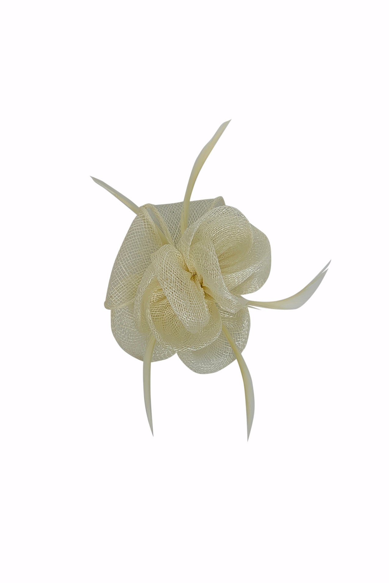 FT26092 Small Flower Shaped Sinamay Clip-On Fascinator with Feather Detail