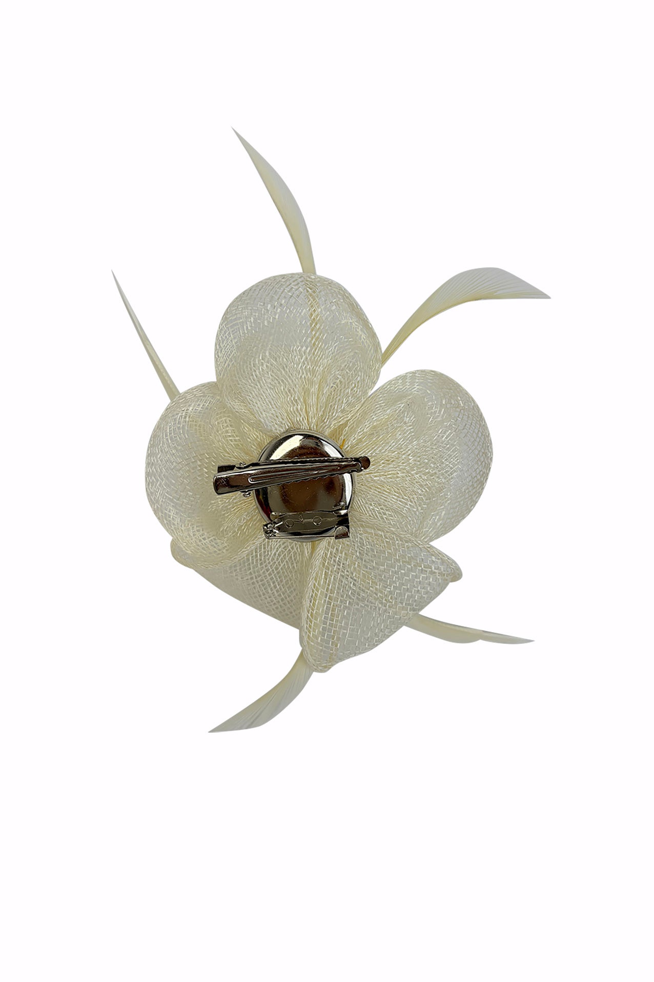 FT26092 Small Flower Shaped Sinamay Clip-On Fascinator with Feather Detail