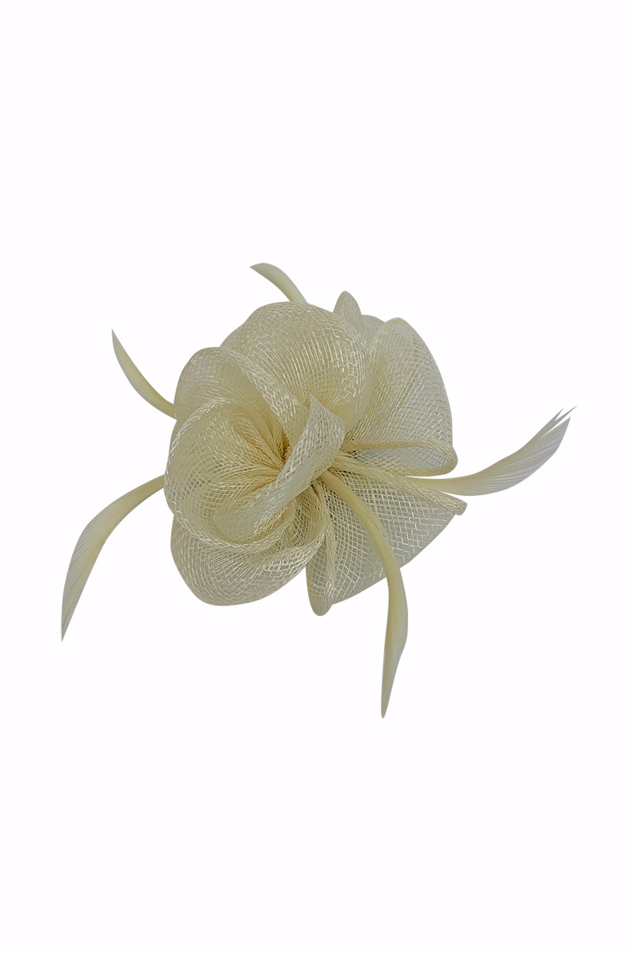 FT26092 Small Flower Shaped Sinamay Clip-On Fascinator with Feather Detail