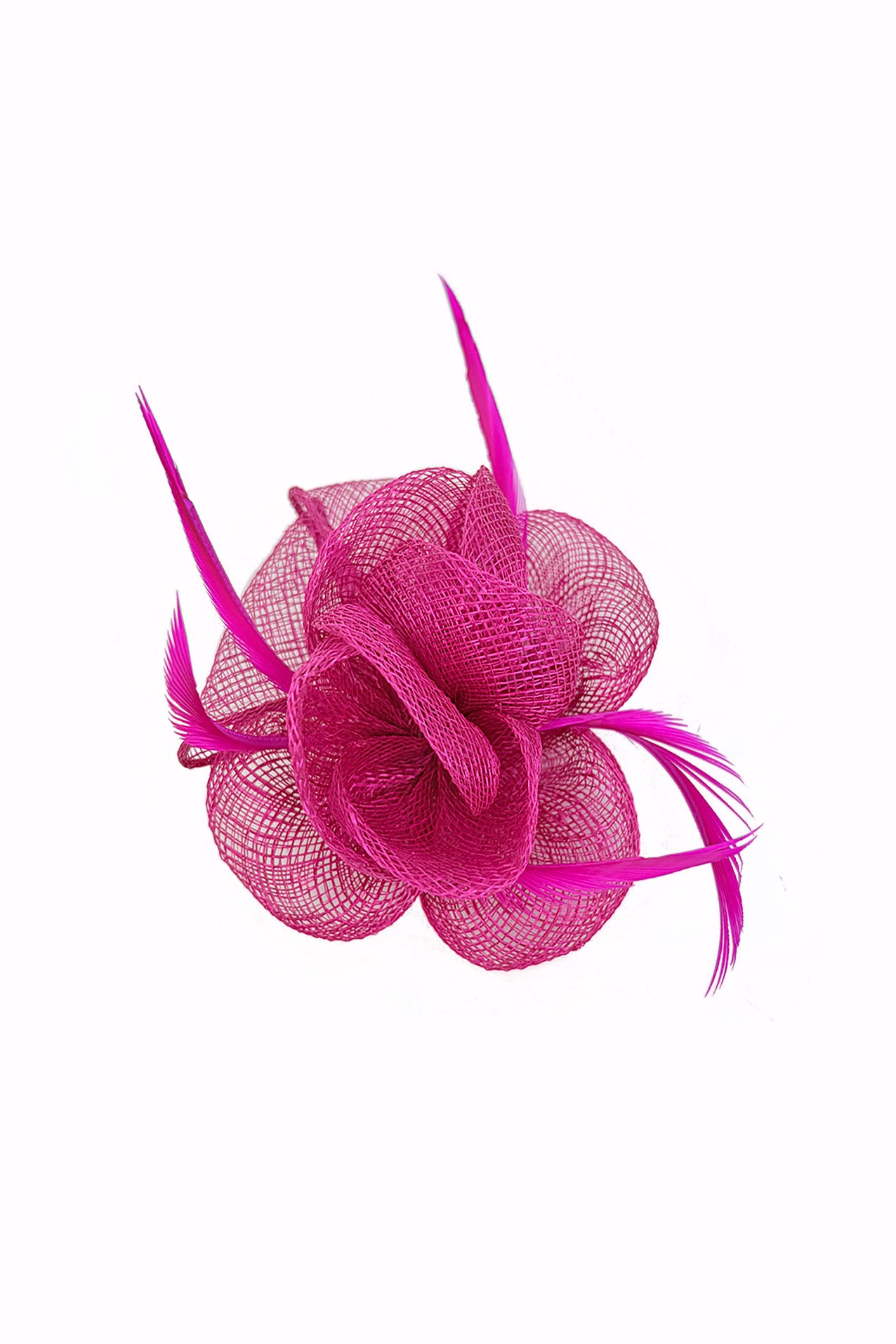 FT26092 Small Flower Shaped Sinamay Clip-On Fascinator with Feather Detail