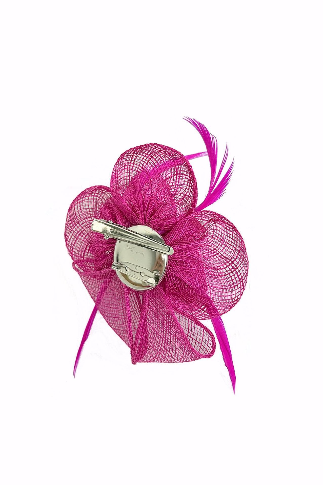 FT26092 Small Flower Shaped Sinamay Clip-On Fascinator with Feather Detail