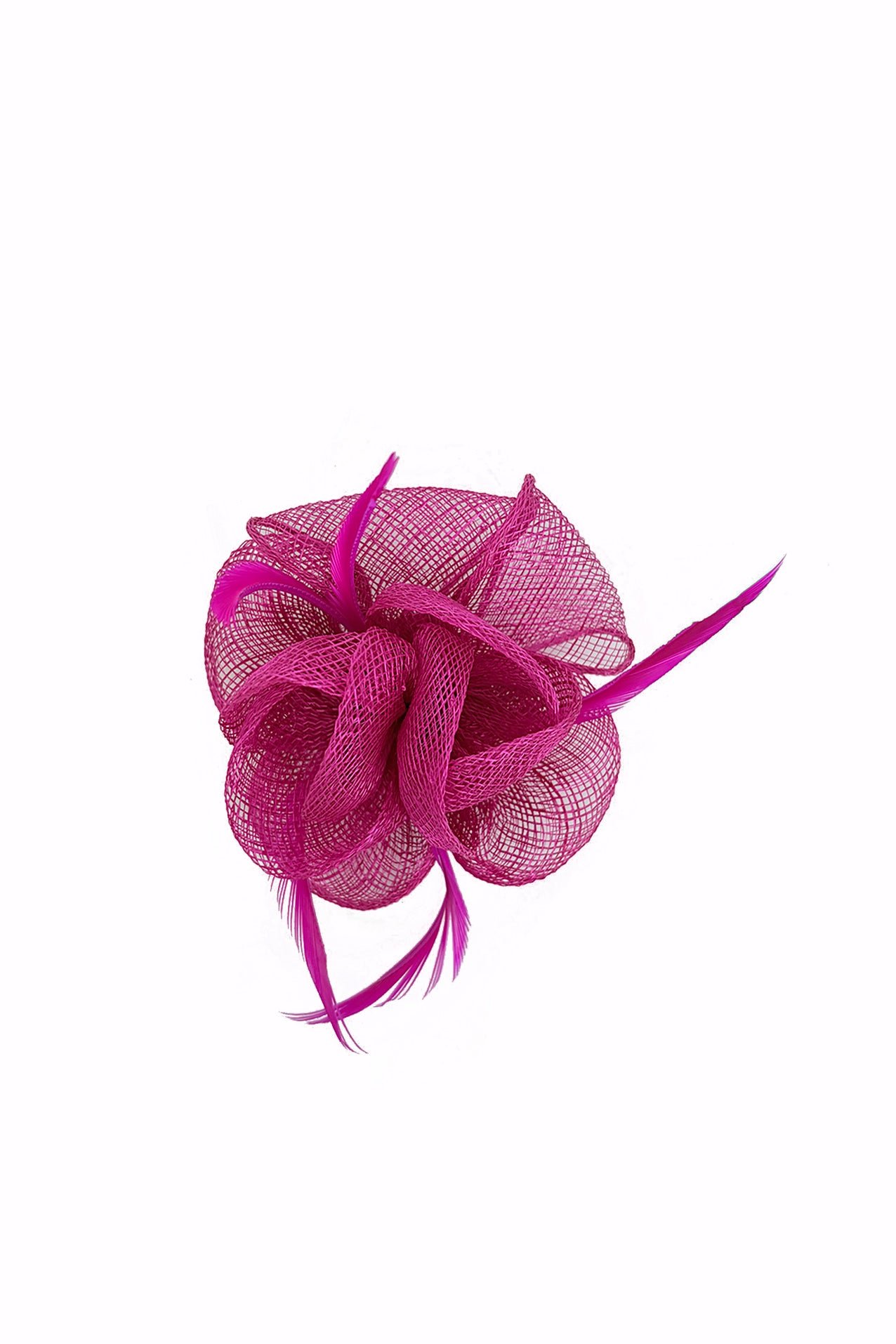FT26092 Small Flower Shaped Sinamay Clip-On Fascinator with Feather Detail