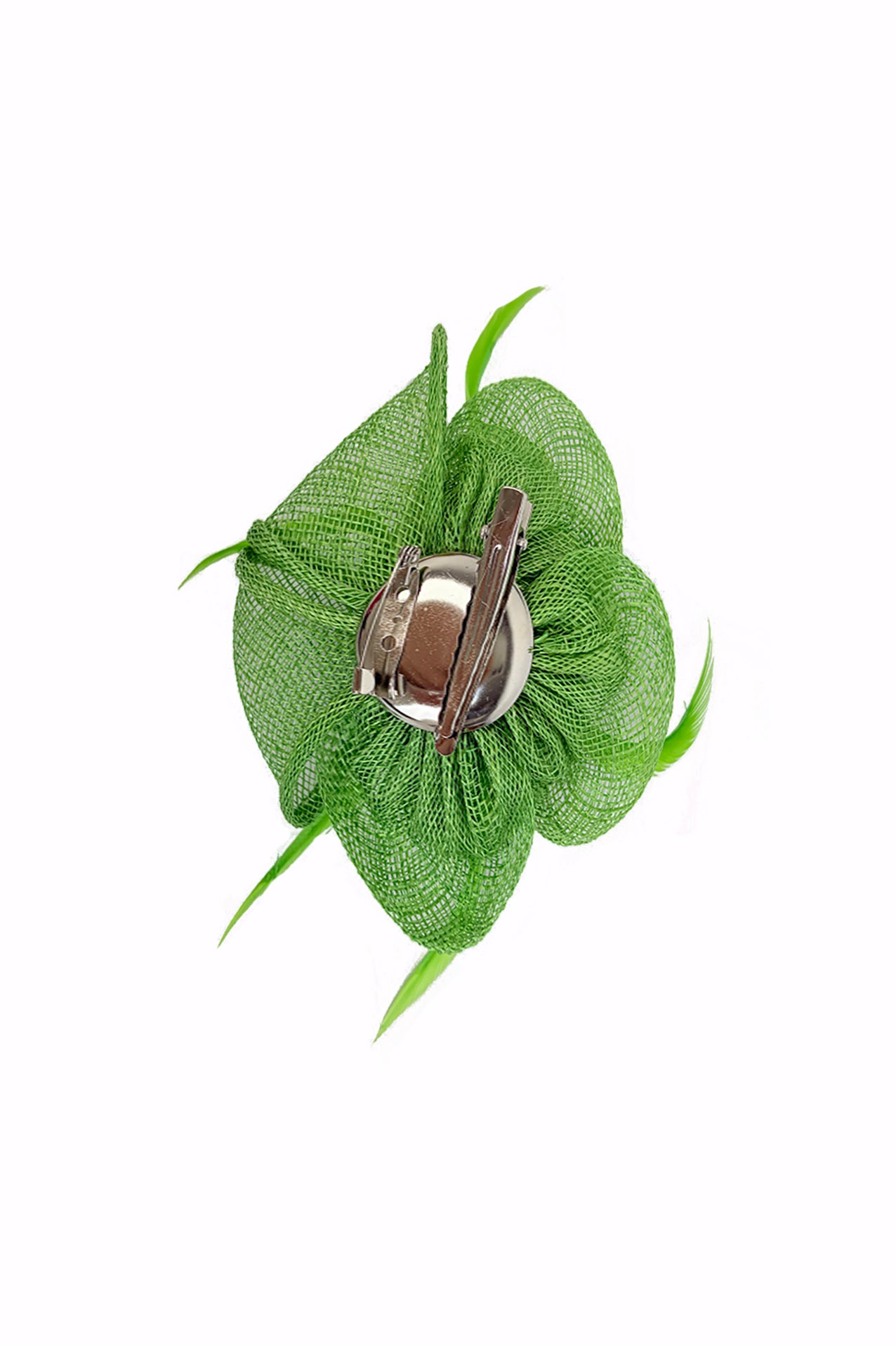 FT26092 Small Flower Shaped Sinamay Clip-On Fascinator with Feather Detail