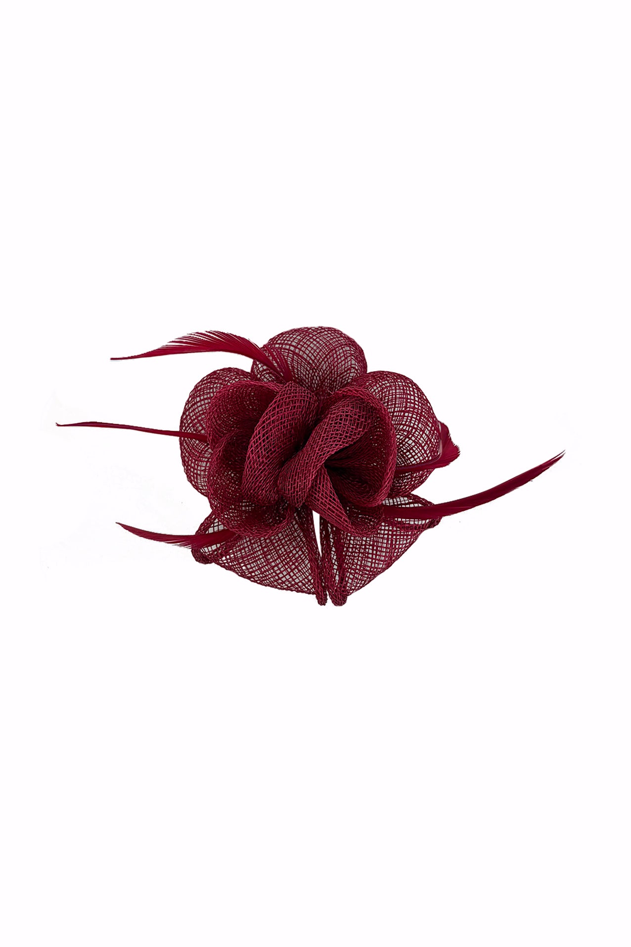 FT26092 Small Flower Shaped Sinamay Clip-On Fascinator with Feather Detail
