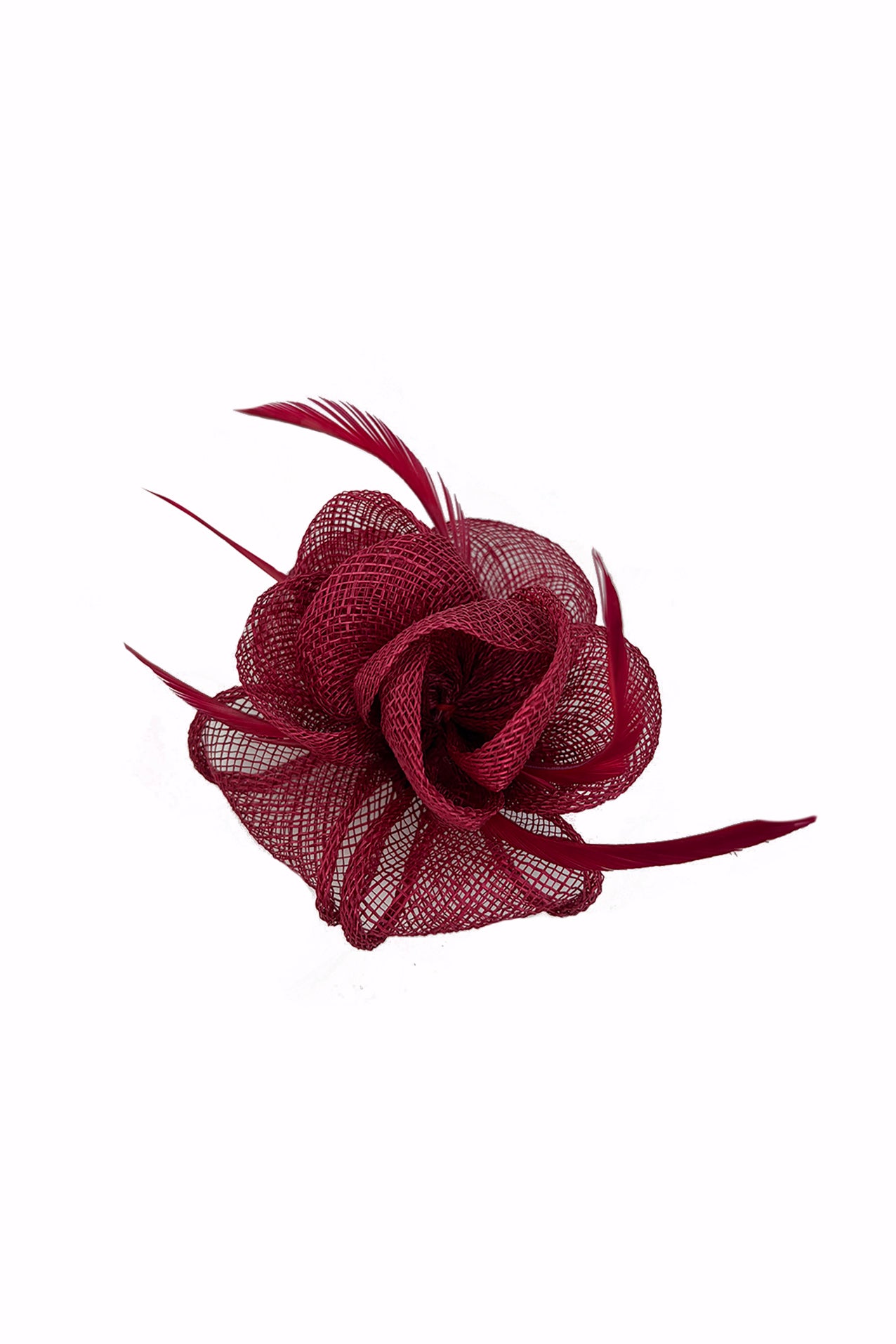 FT26092 Small Flower Shaped Sinamay Clip-On Fascinator with Feather Detail