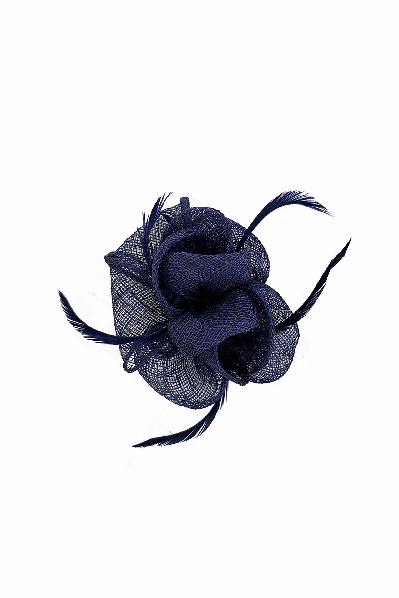 FT26092 Small Flower Shaped Sinamay Clip-On Fascinator with Feather Detail
