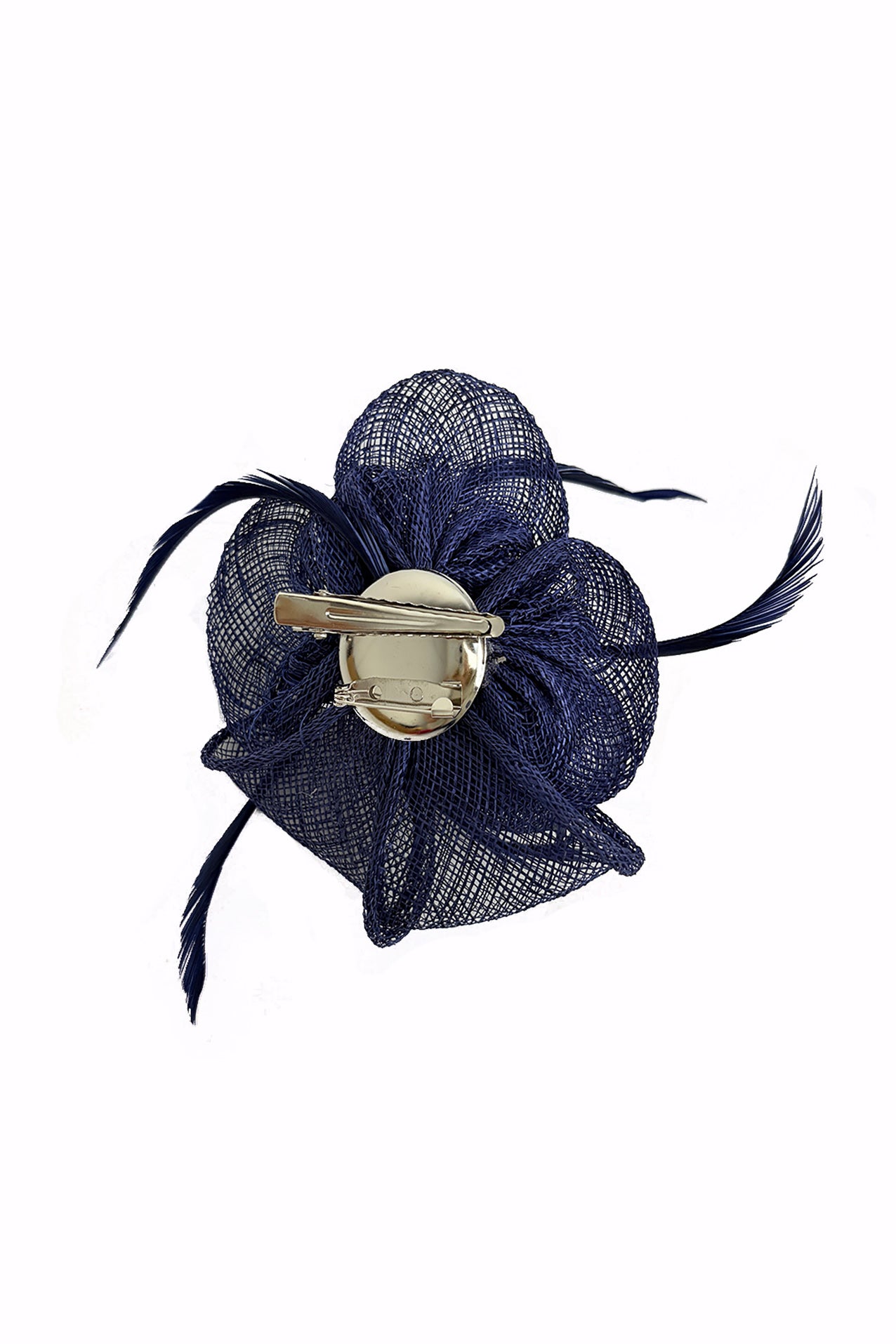 FT26092 Small Flower Shaped Sinamay Clip-On Fascinator with Feather Detail