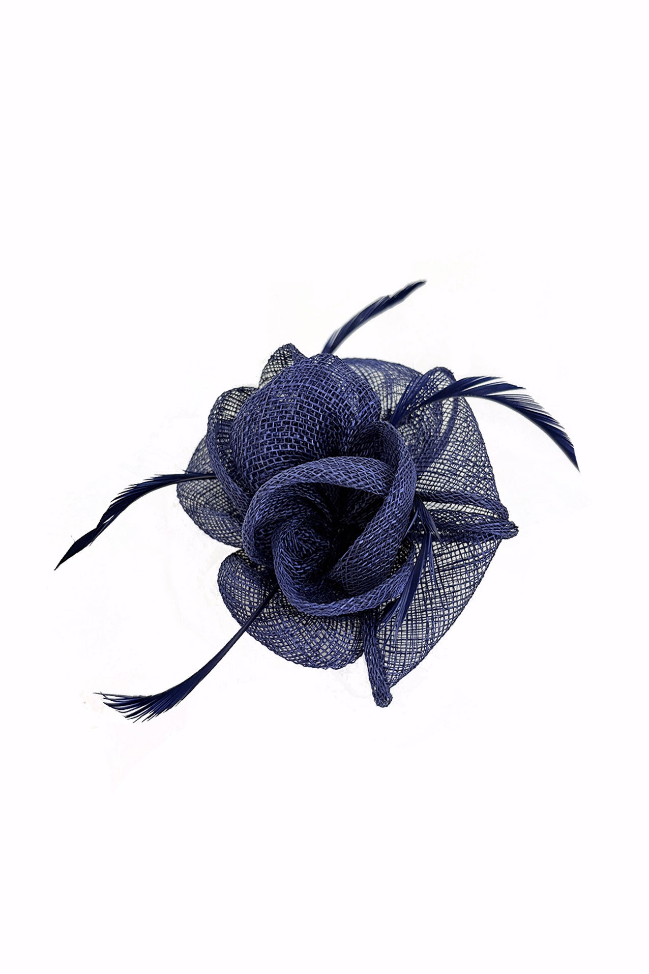 FT26092 Small Flower Shaped Sinamay Clip-On Fascinator with Feather Detail