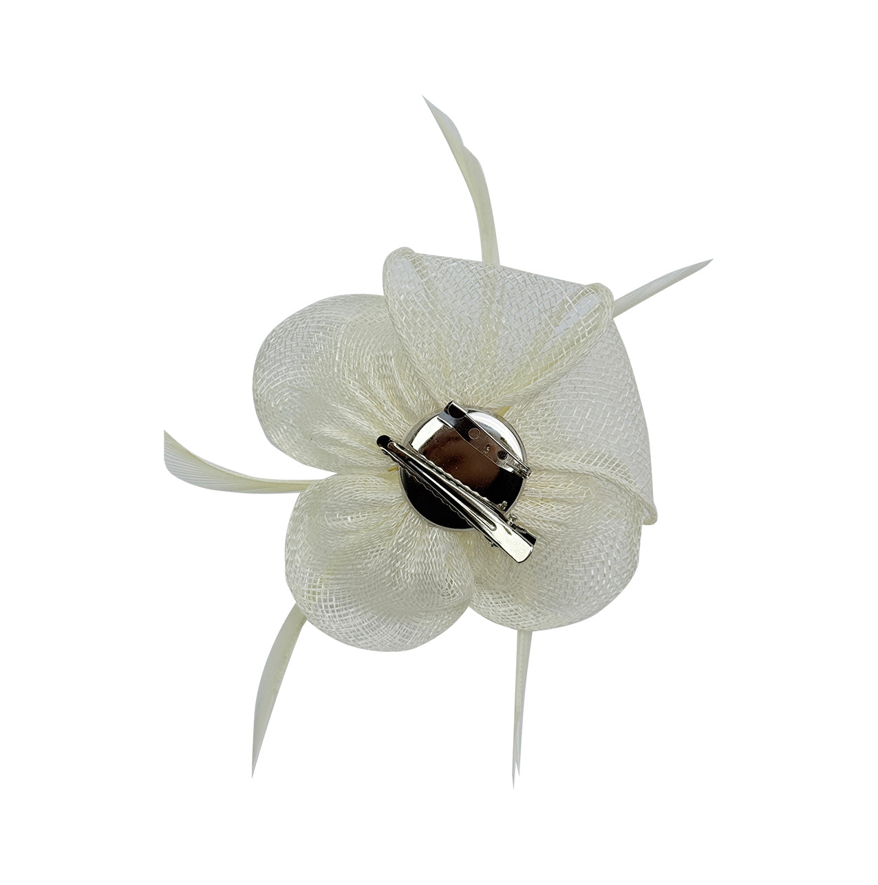 FT26092 Small Flower Shaped Sinamay Clip-On Fascinator with Feather Detail
