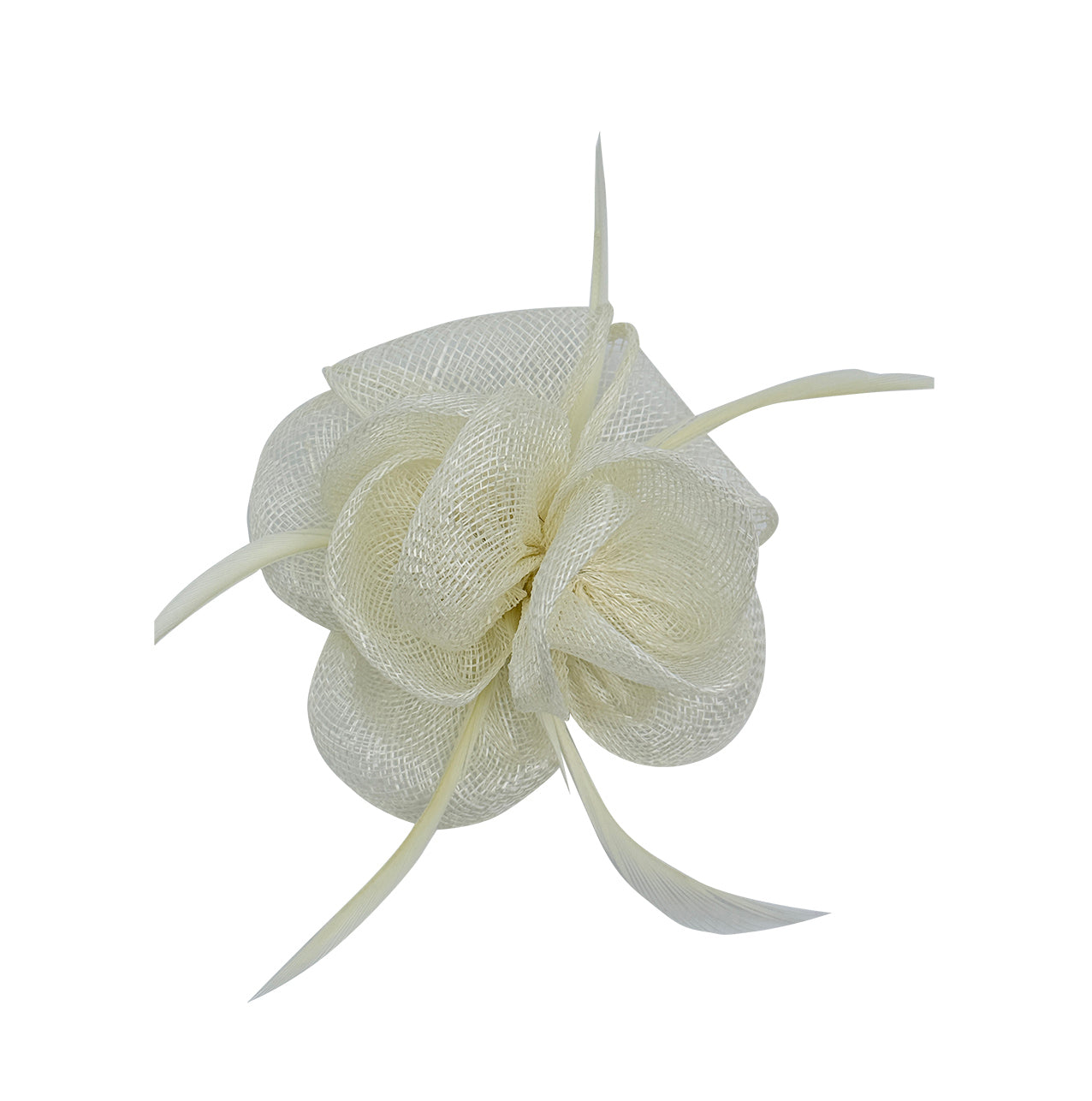 FT26092 Small Flower Shaped Sinamay Clip-On Fascinator with Feather Detail